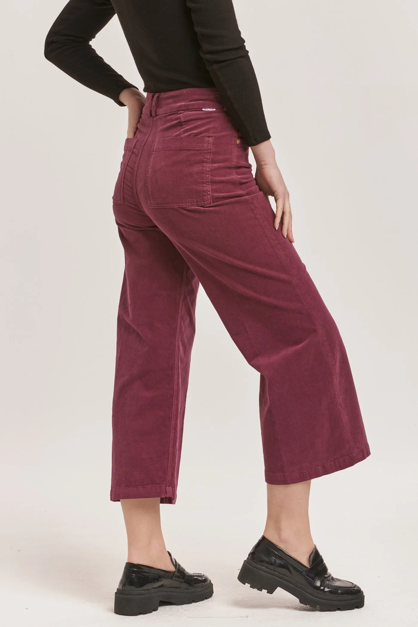 AUDREY HIGH RISE CROPPED WIDE LEG PANTS PLUM BERRY CORDUROY