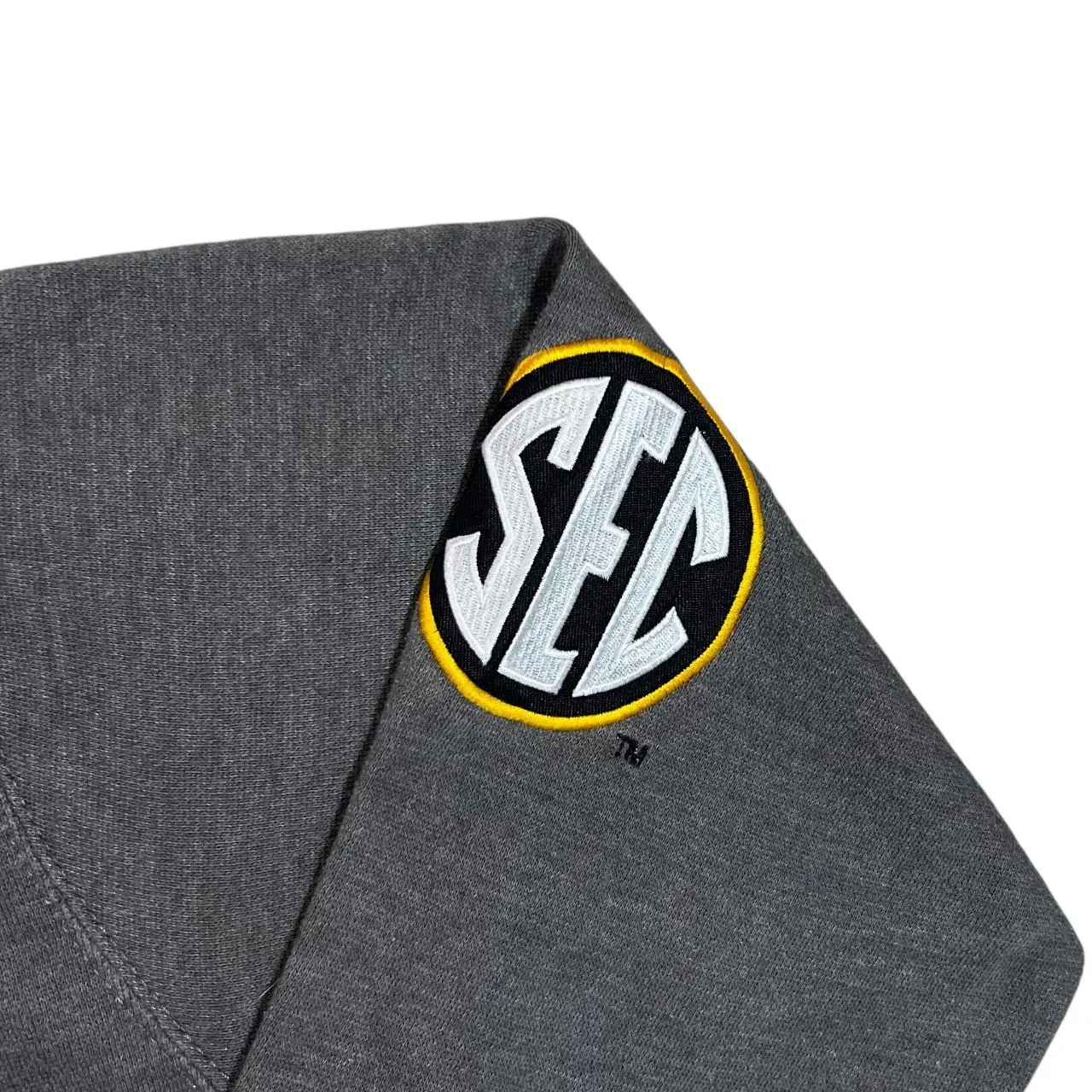Blue 84 MISSOURI TIGERS Embroidered College Spellout Grey Pullover Hoodie