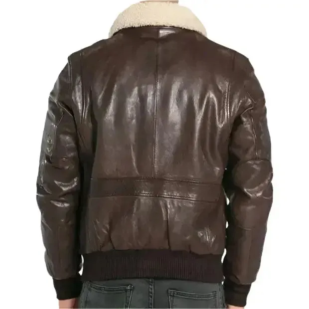 Classic Brown Sheepskin Leather Aviator Bomber Jacket