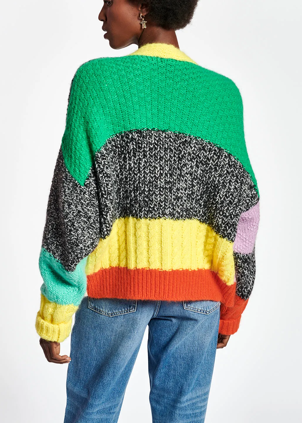 Colorful patchwork knit cardigan