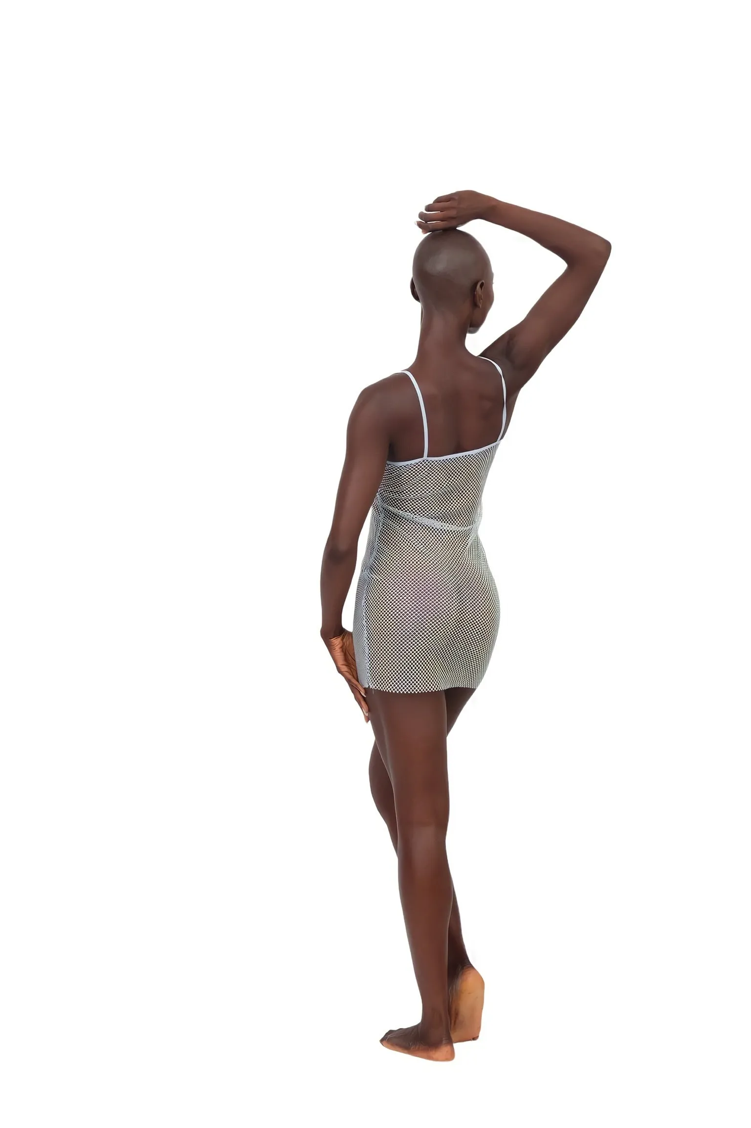 Delicious Mesh Rhinestone Mini Dress - Blue