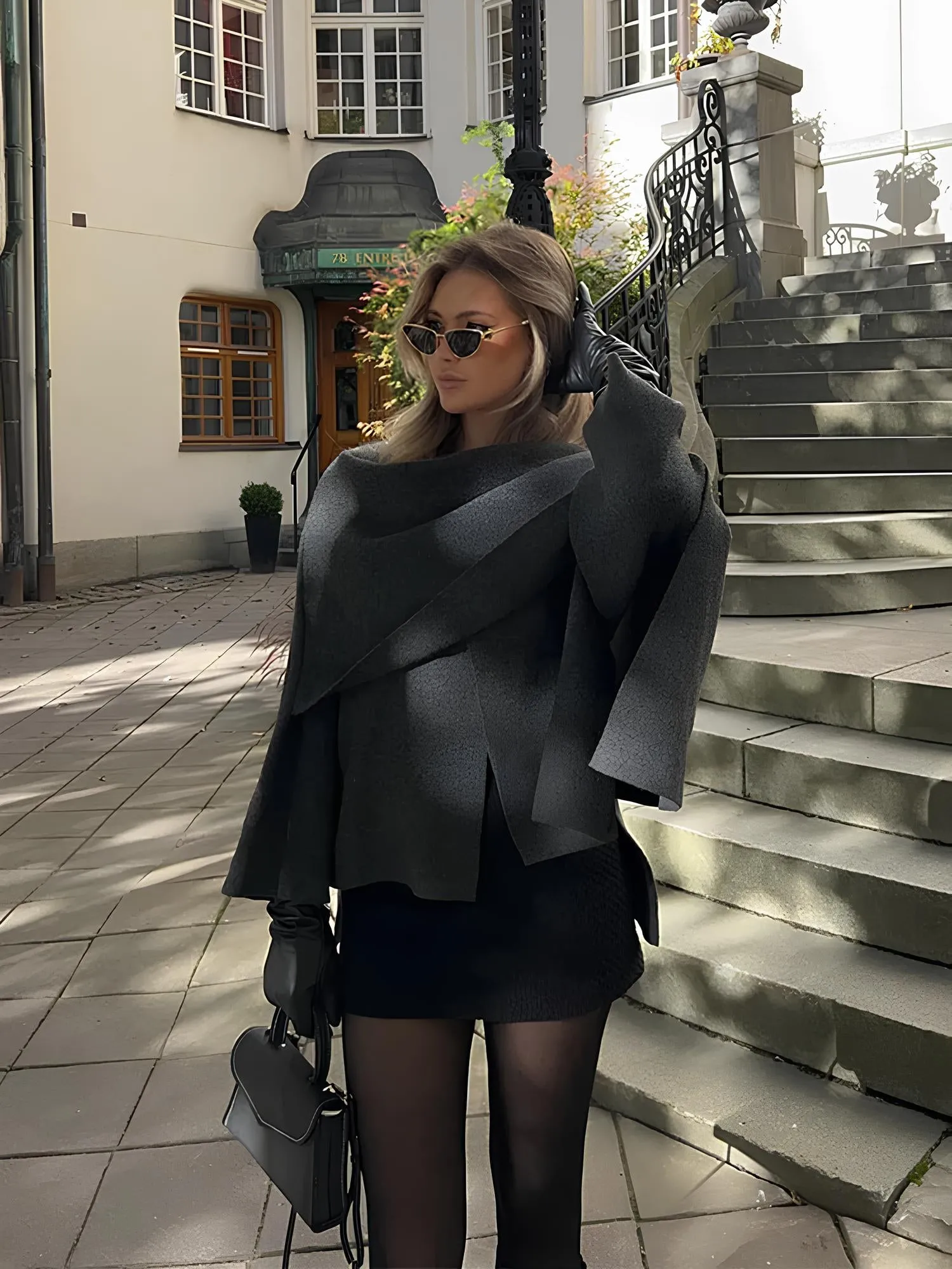Elegant Scarf Collar Woolen Jacket