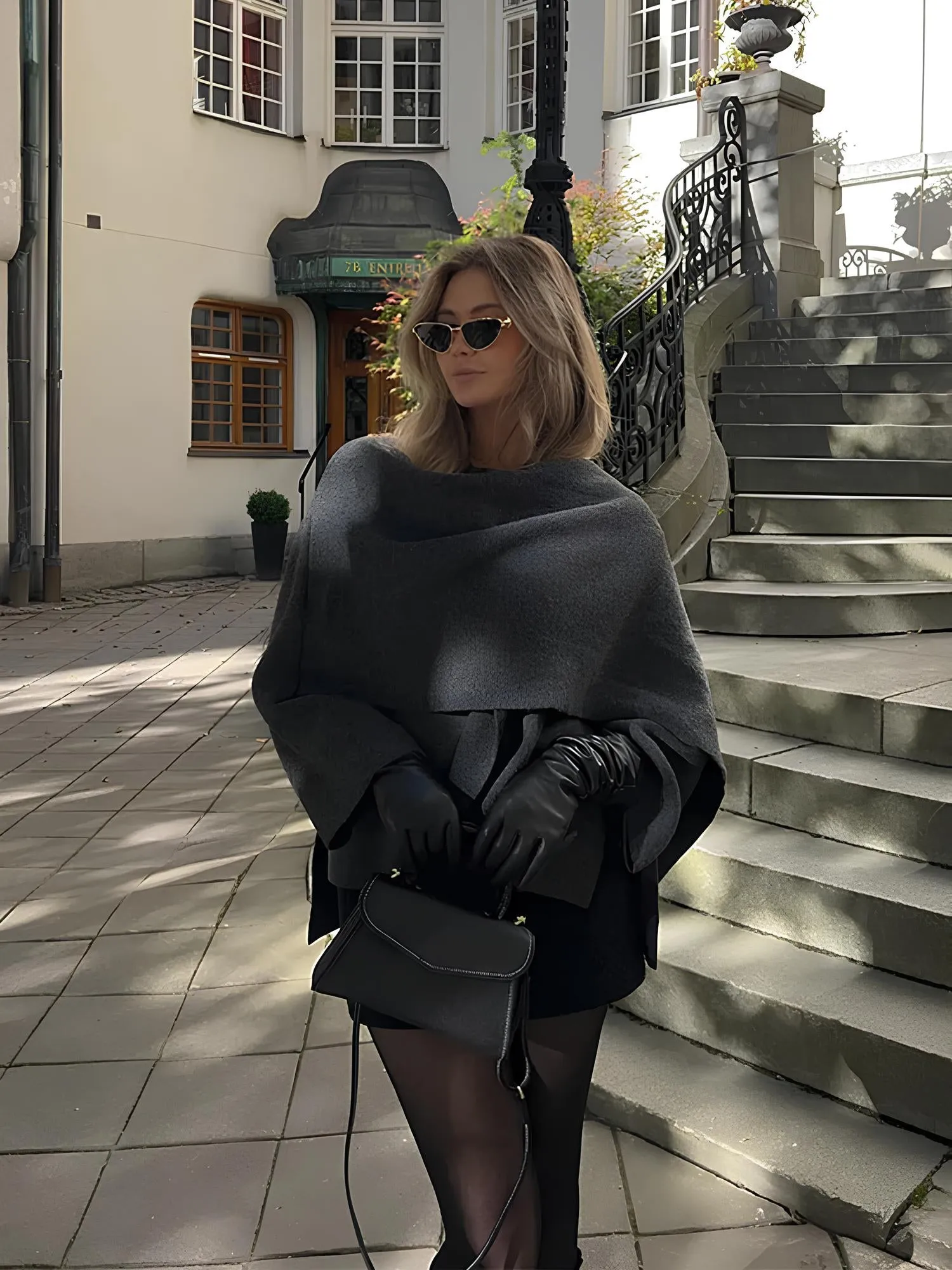 Elegant Scarf Collar Woolen Jacket