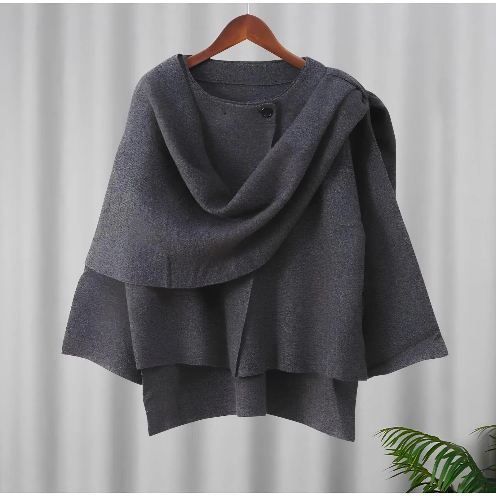 Elegant Scarf Collar Woolen Jacket