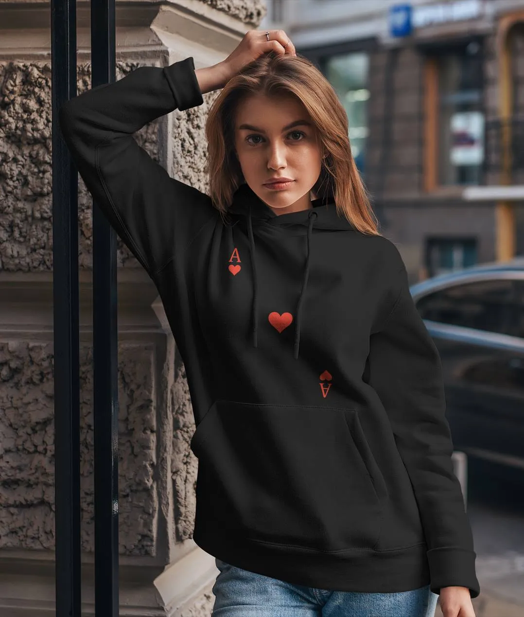 Hoodie - Spielkarte Herz Ass