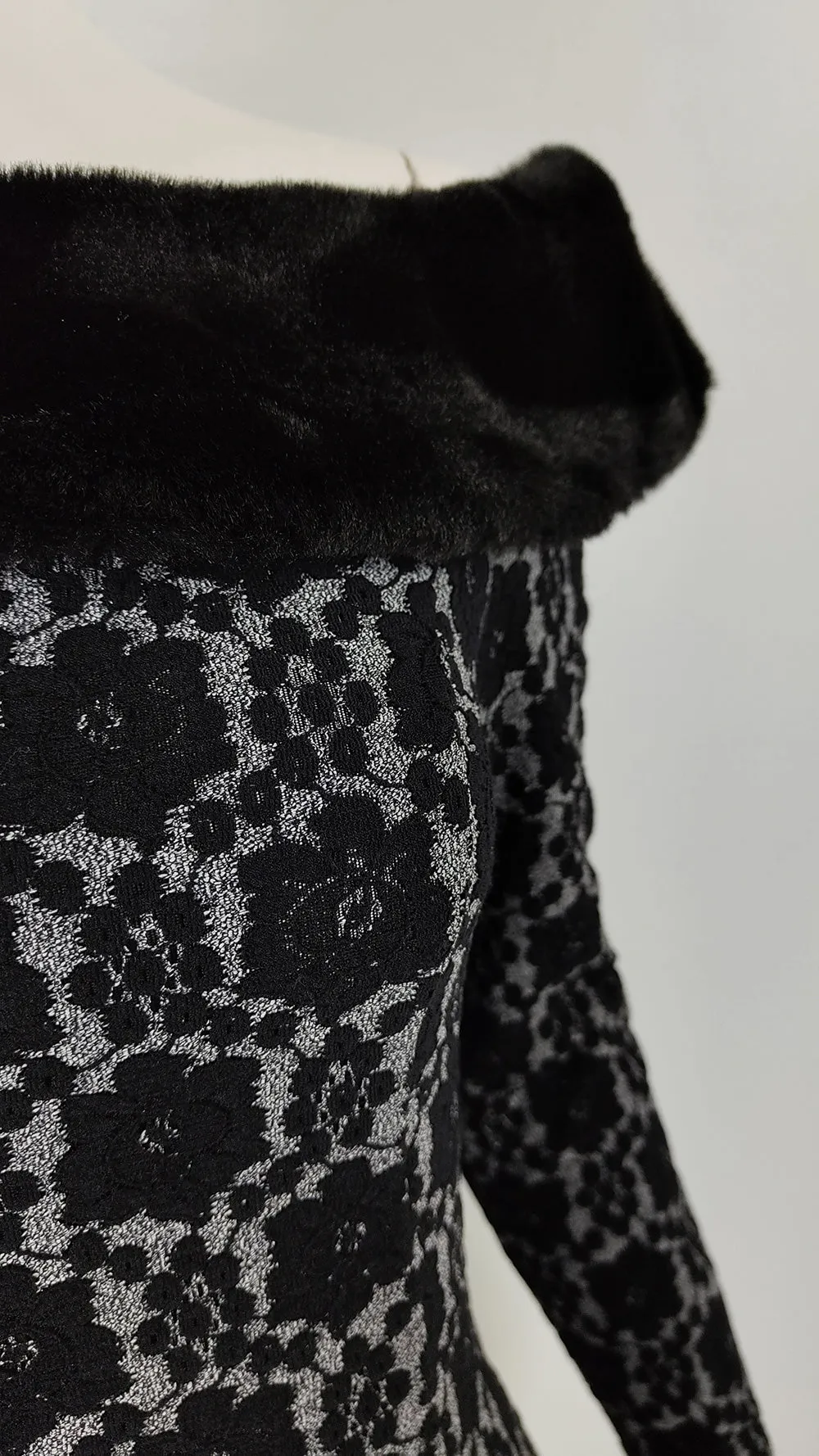 Ikito Vintage Faux Fur & Lace Party Dress