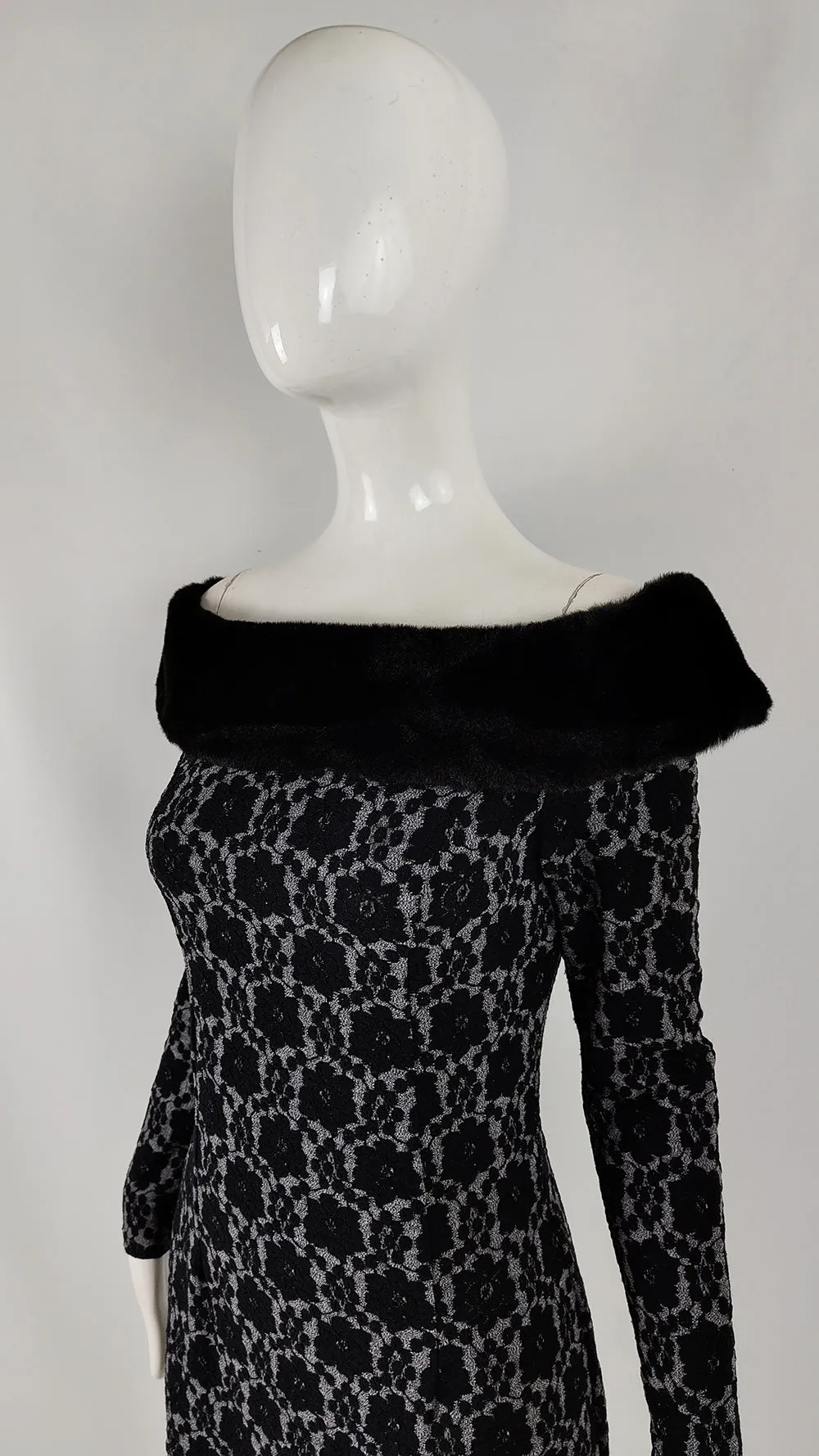 Ikito Vintage Faux Fur & Lace Party Dress