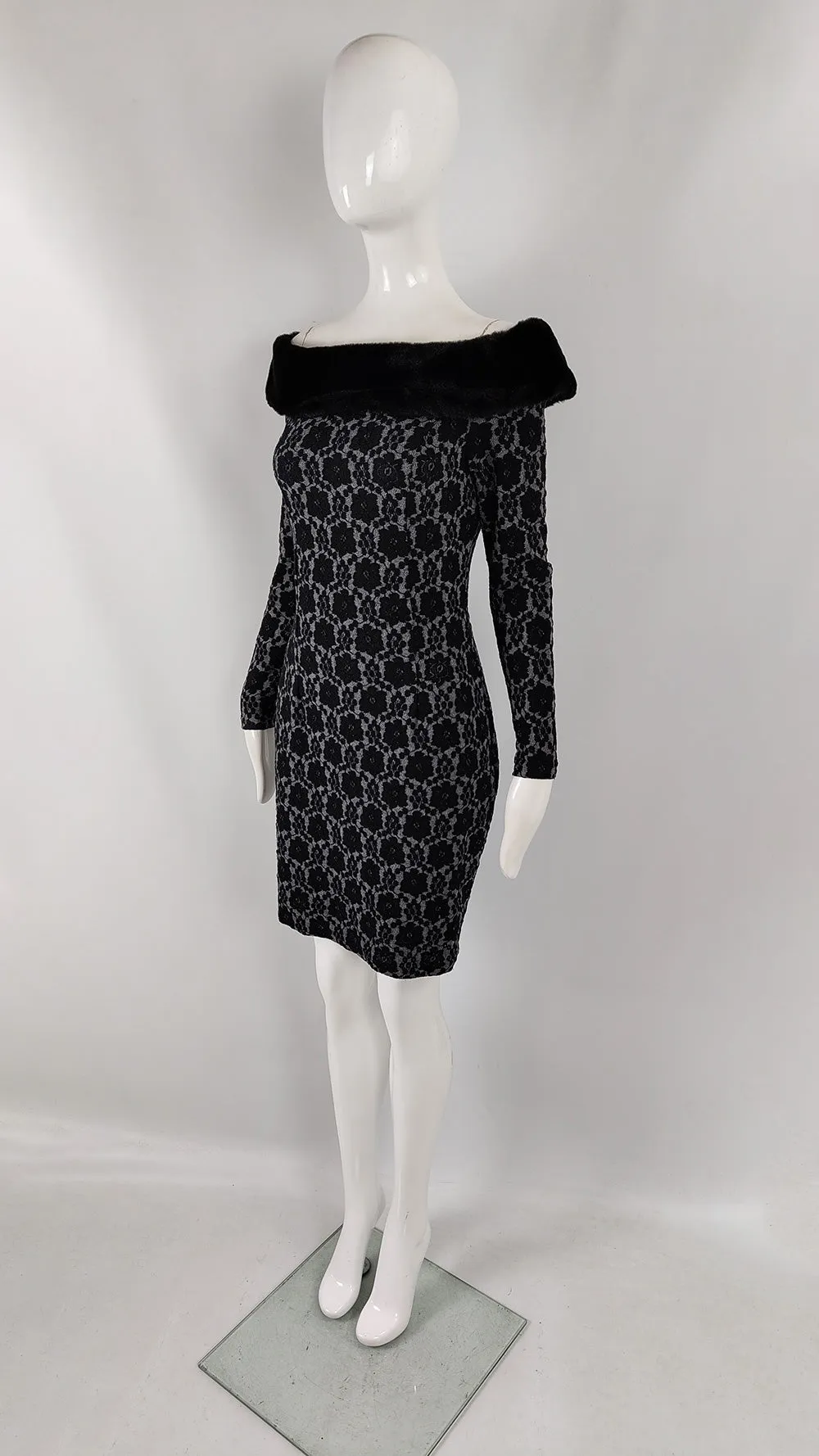 Ikito Vintage Faux Fur & Lace Party Dress