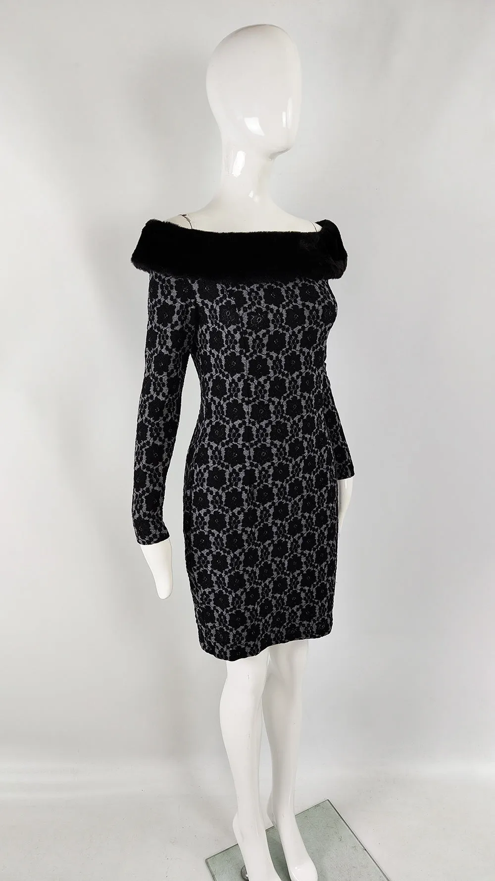 Ikito Vintage Faux Fur & Lace Party Dress