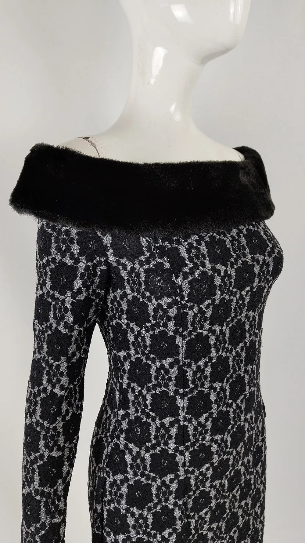 Ikito Vintage Faux Fur & Lace Party Dress