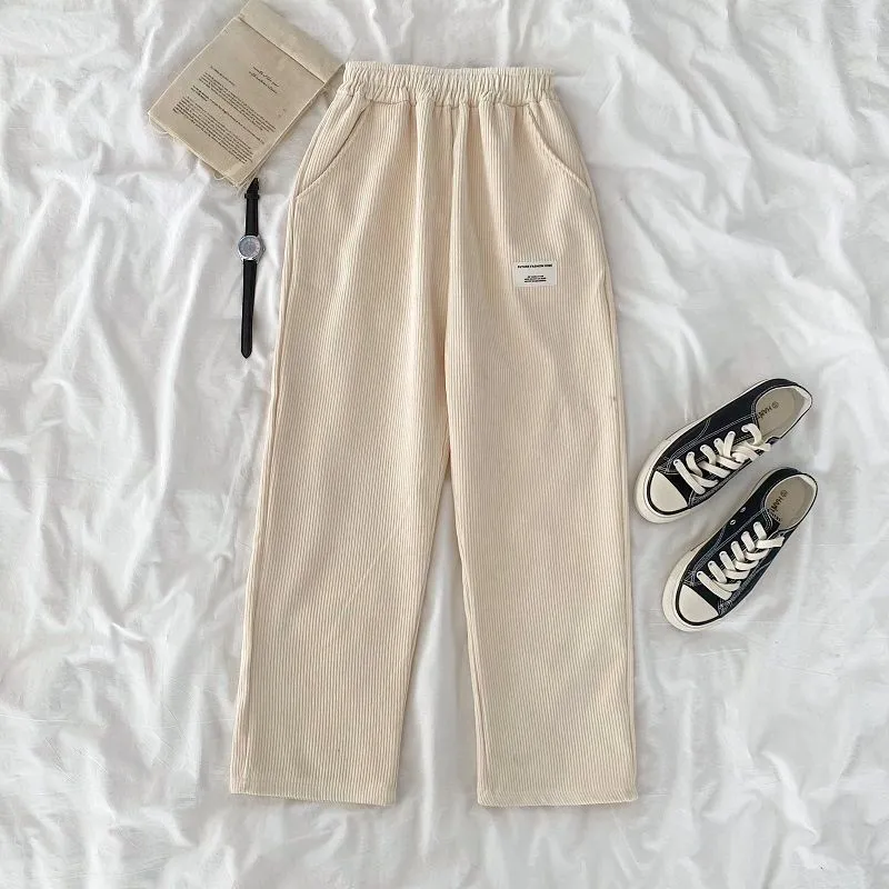 kamames Harajuku Thick Warm Corduroy Wide Leg Pants Women Winter Letter High Waist Elastic Sweatpants Women Chic Korean Y2k Pants