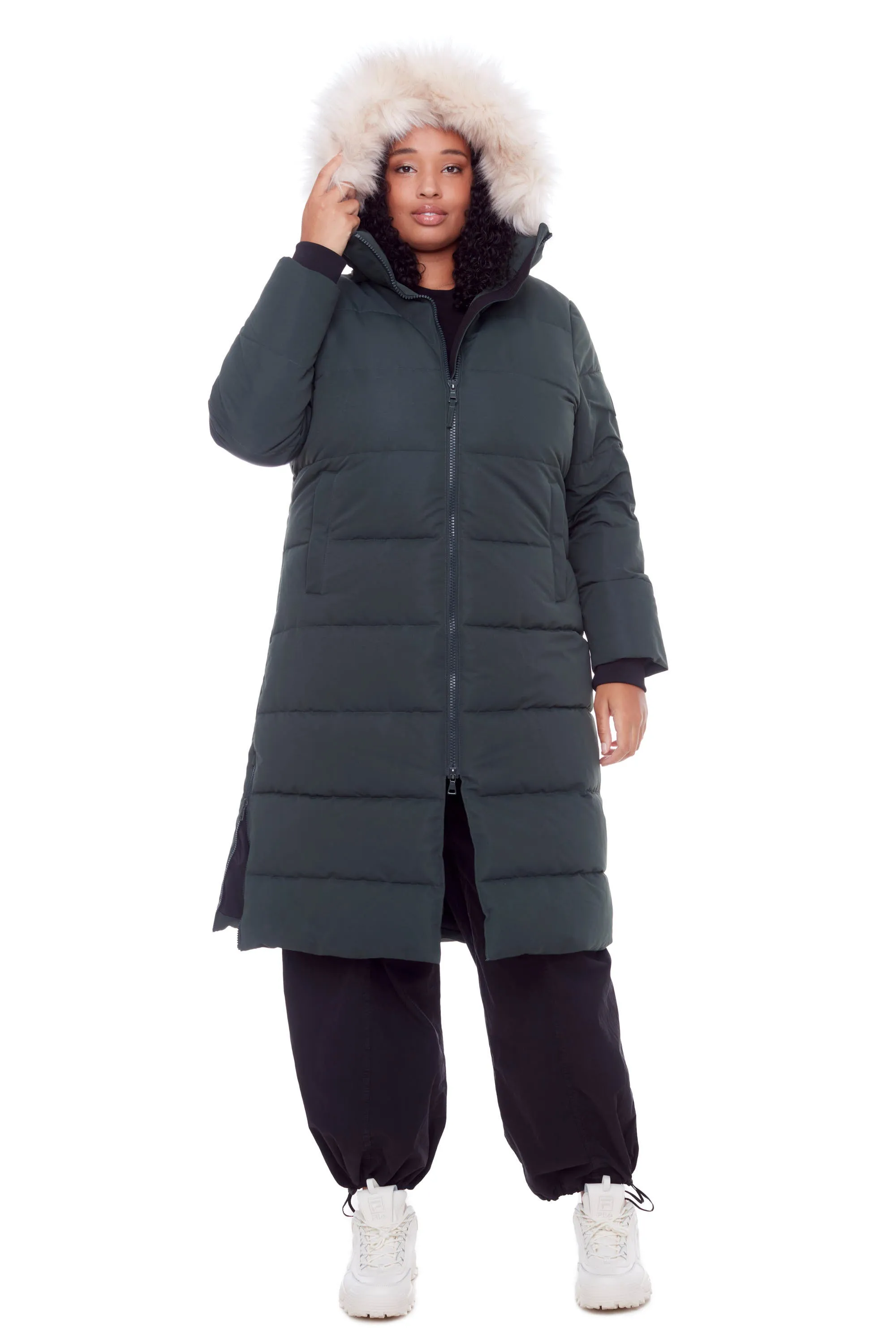 KLUANE PLUS | WOMEN'S VEGAN DOWN (RECYCLED) ULTRA LONG LENGTH PARKA, FOREST GREEN (PLUS SIZE)