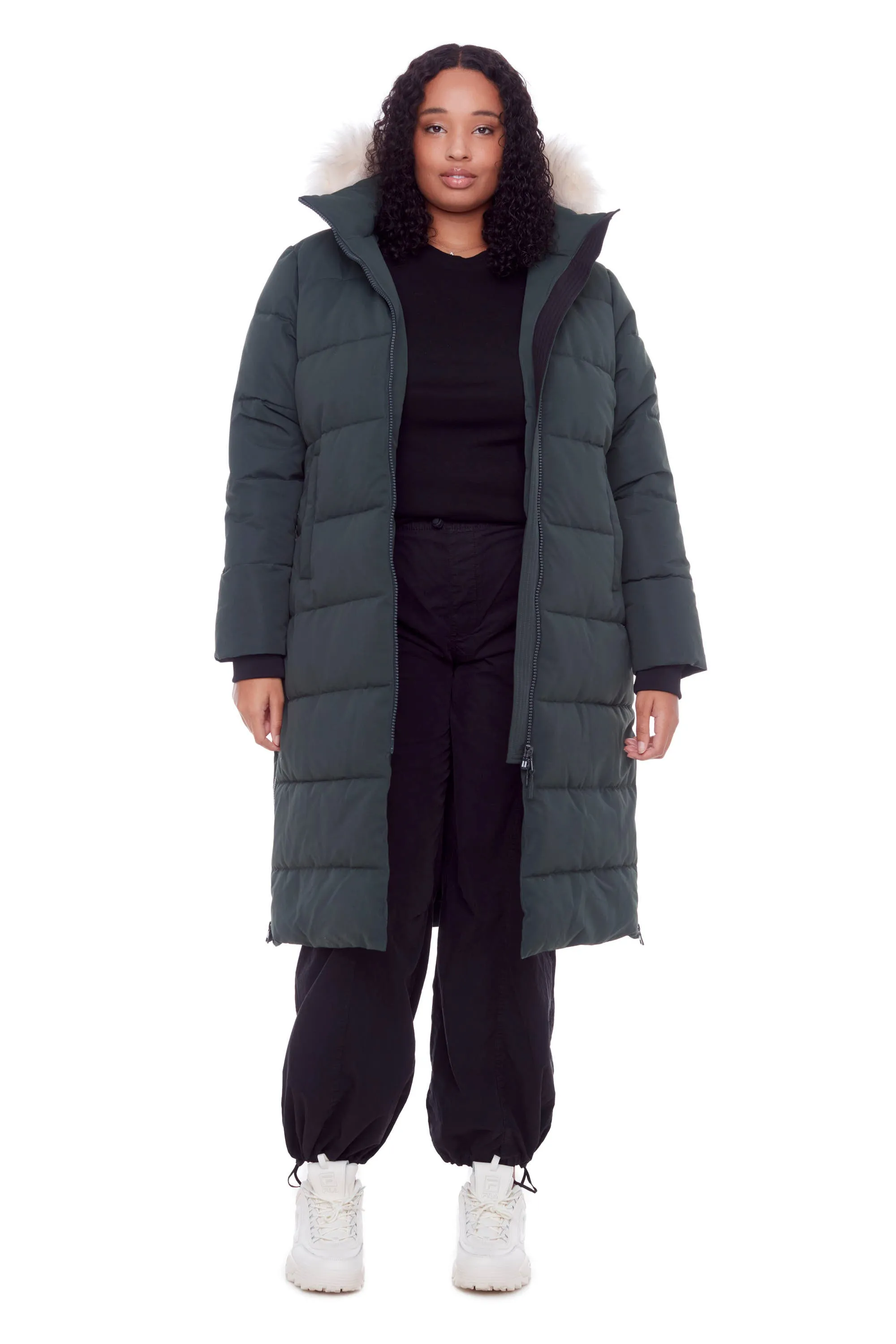 KLUANE PLUS | WOMEN'S VEGAN DOWN (RECYCLED) ULTRA LONG LENGTH PARKA, FOREST GREEN (PLUS SIZE)