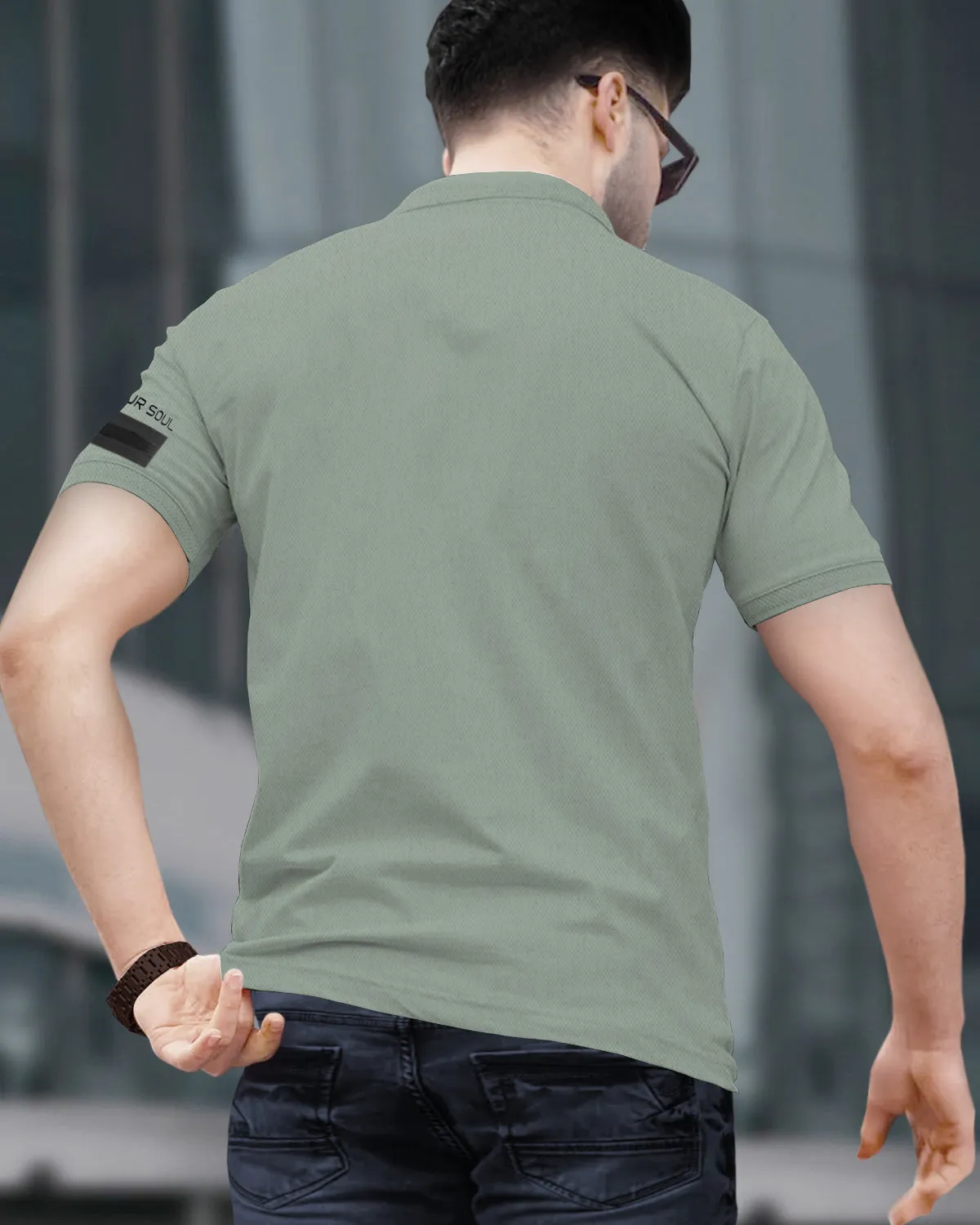 Men Designer Polo Collar Lightgreeen T-shirt