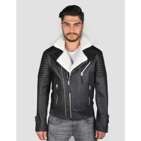 Men`s Black Shearling Leather Jacket
