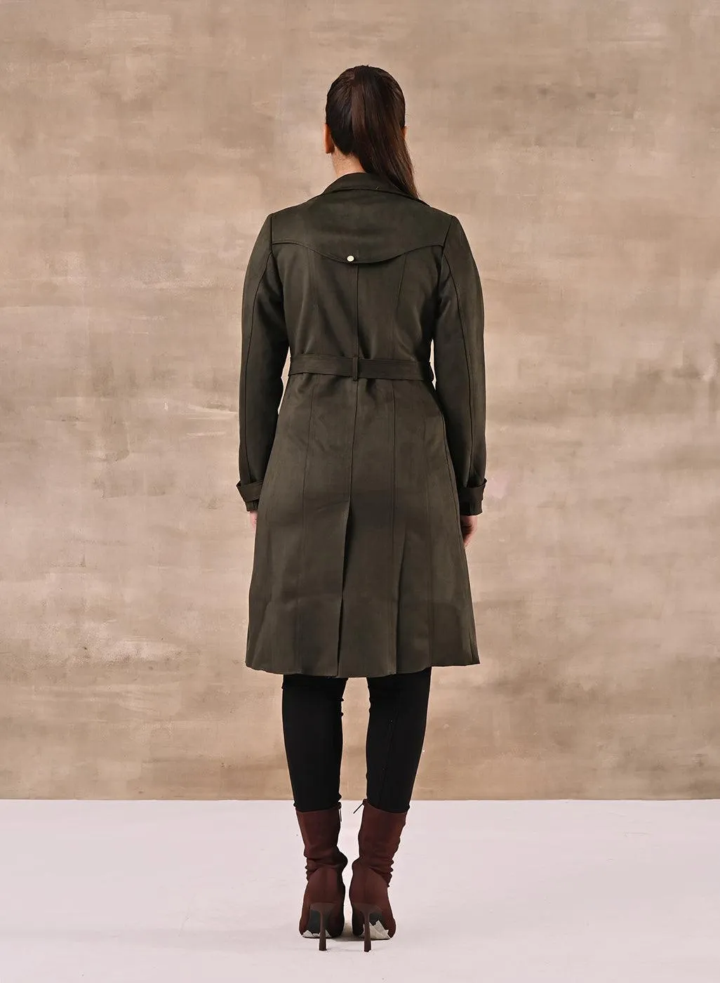 Olive Full Sleeve Tie Belt Trench Coat