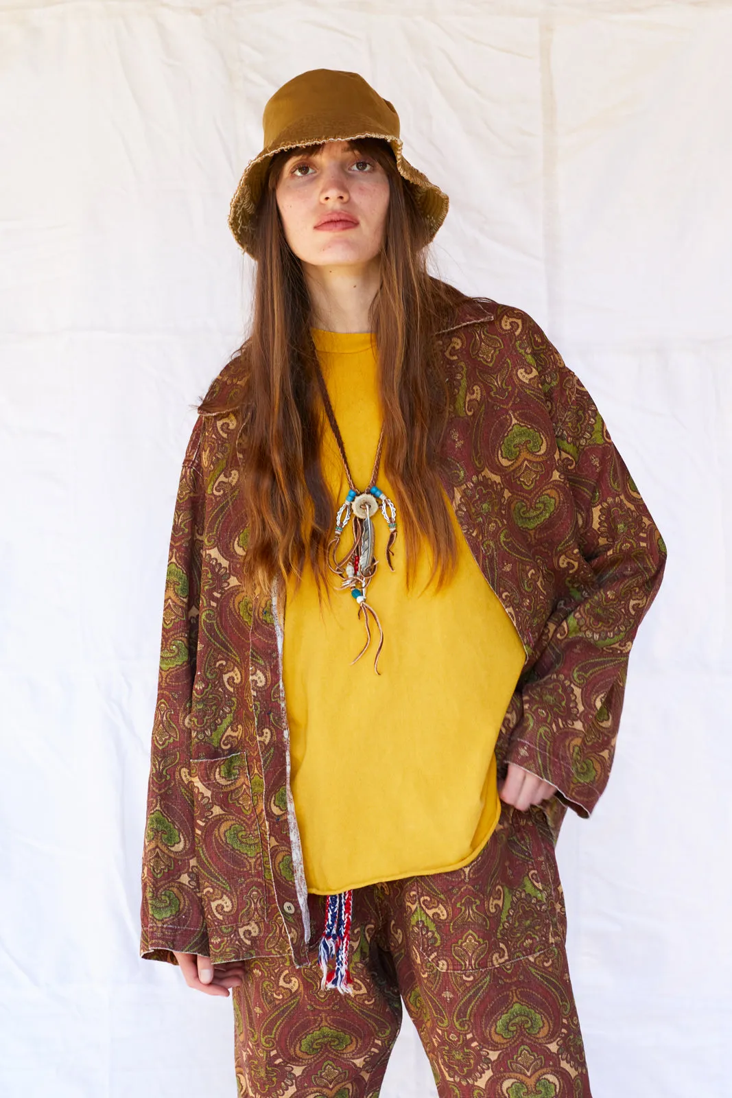 Peace Paisley Linen  in Burgundy