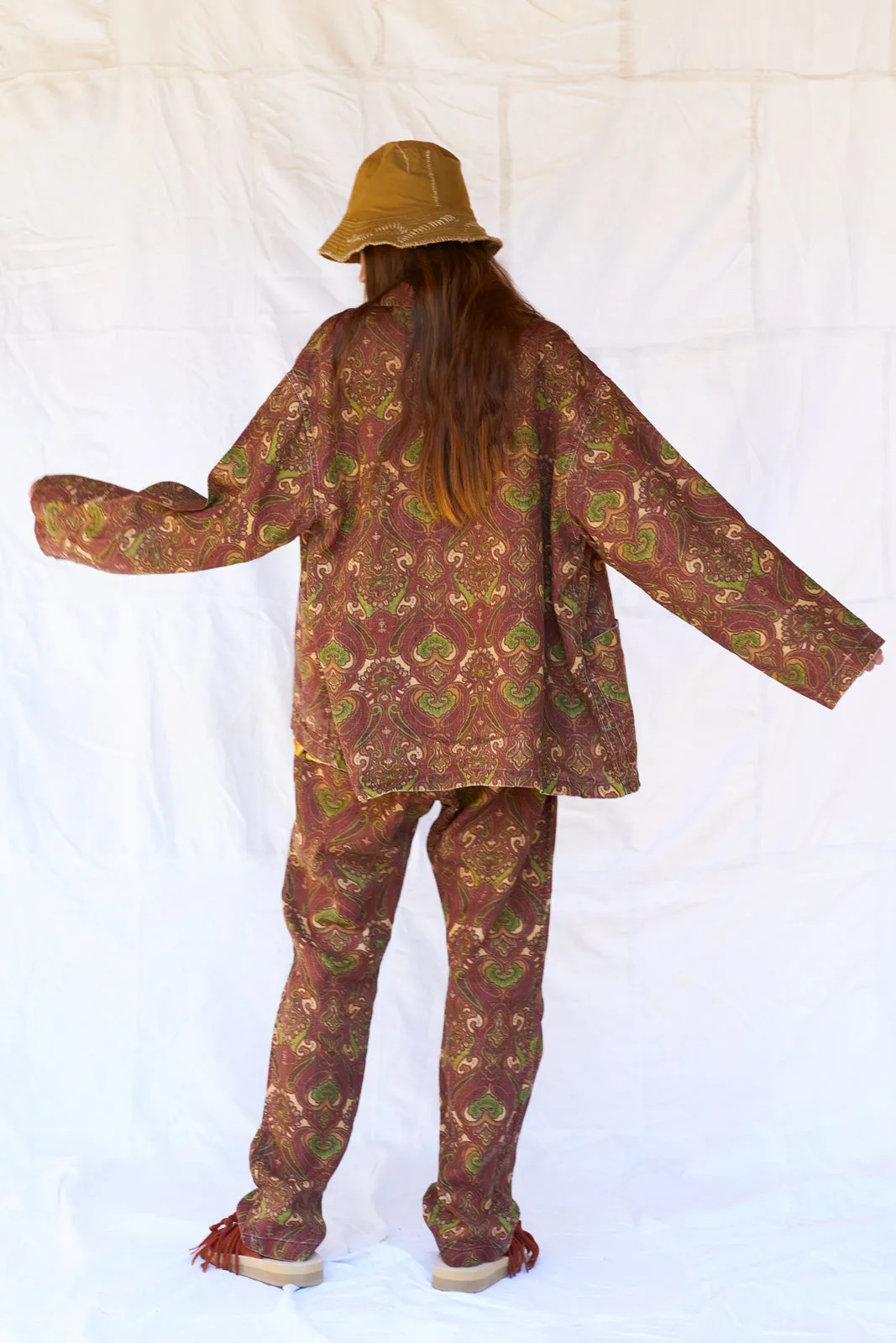 Peace Paisley Linen  in Burgundy