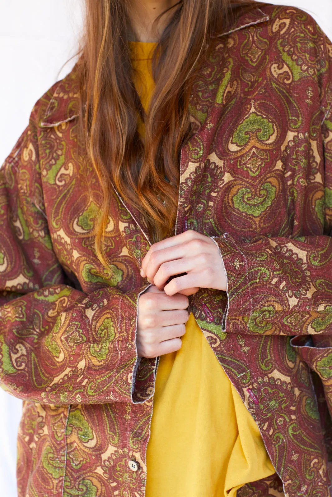 Peace Paisley Linen  in Burgundy