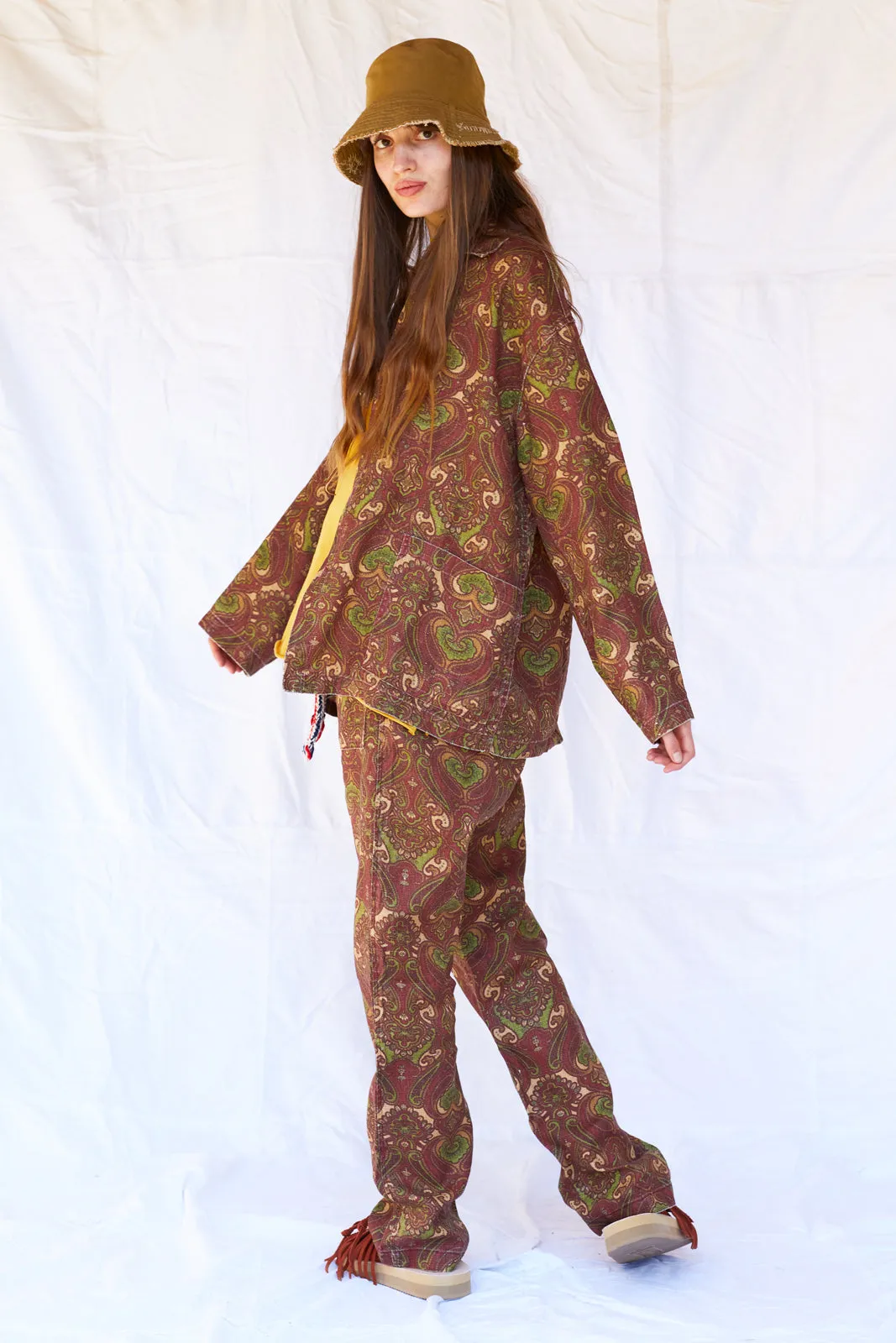 Peace Paisley Linen  in Burgundy