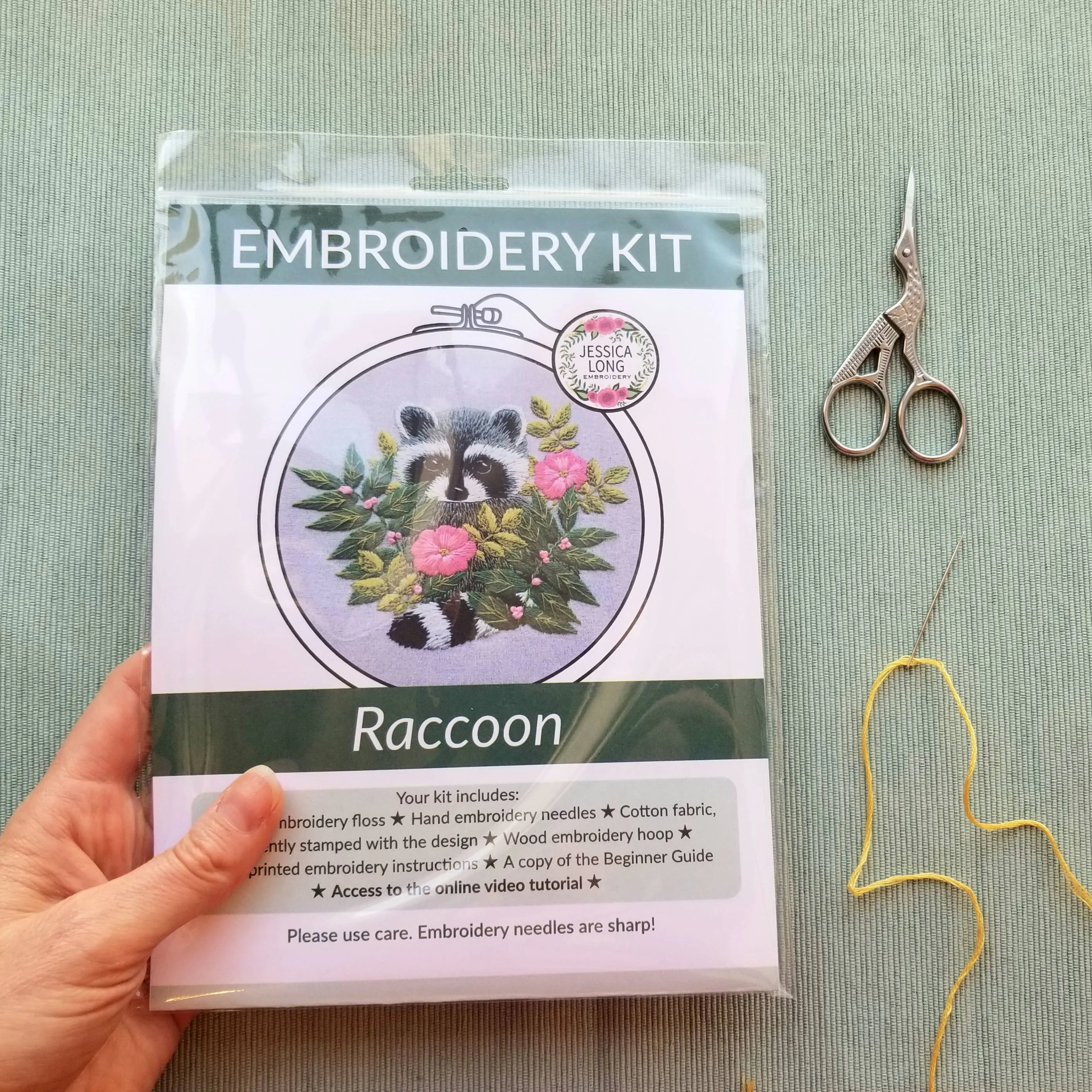 Raccoon hand embroidery kit