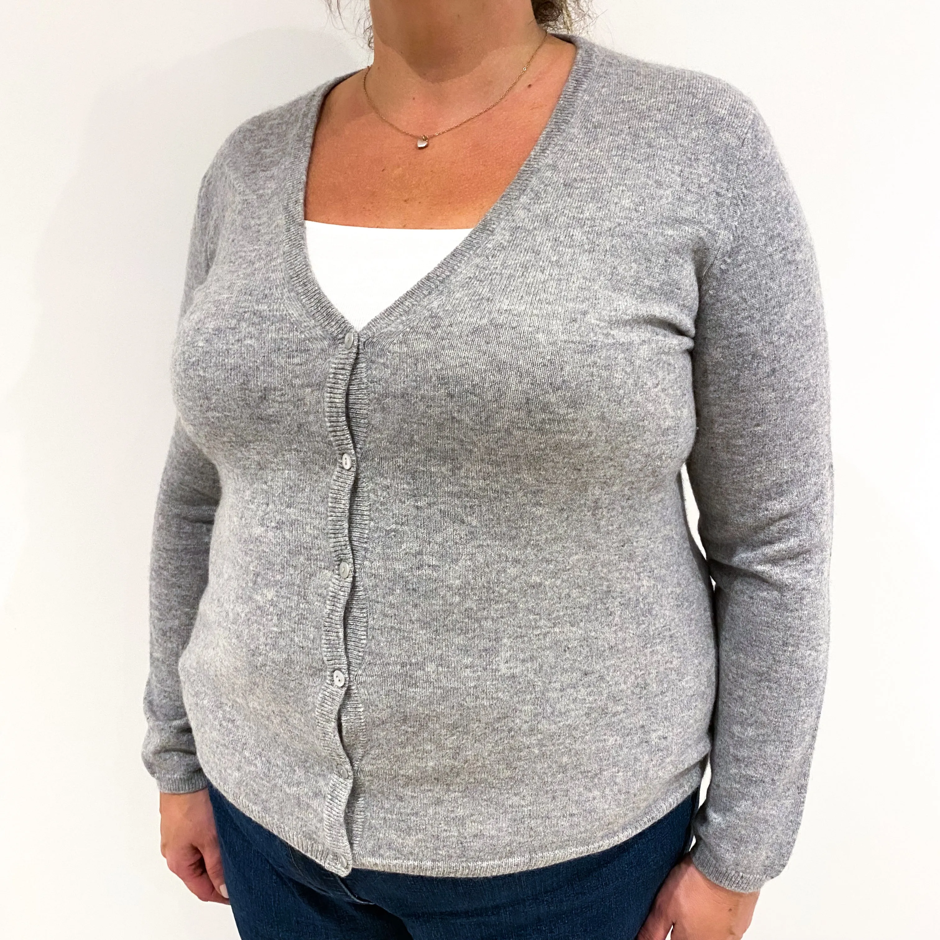 Smoke Grey Cashmere V-Neck Cardigan Extra Large