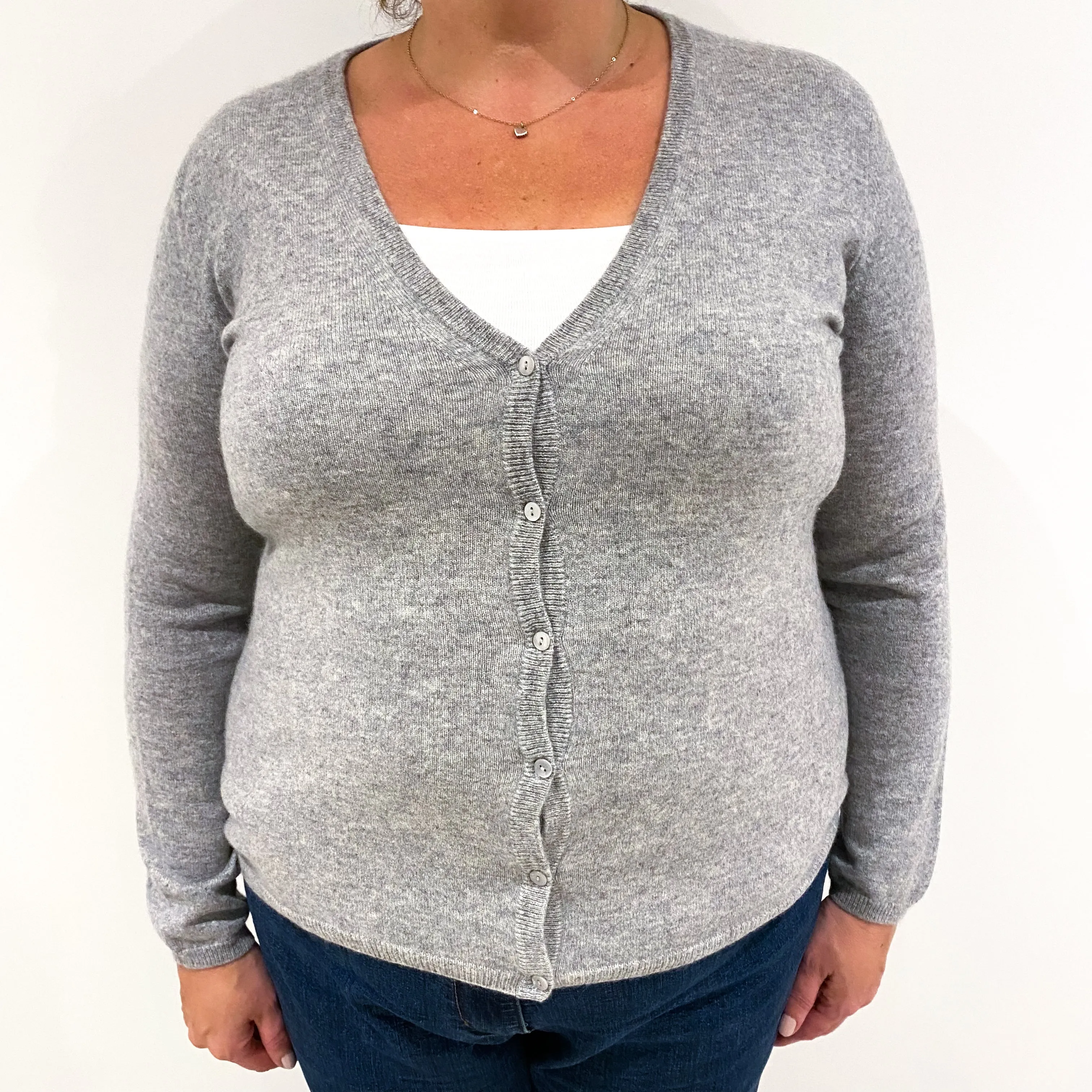 Smoke Grey Cashmere V-Neck Cardigan Extra Large