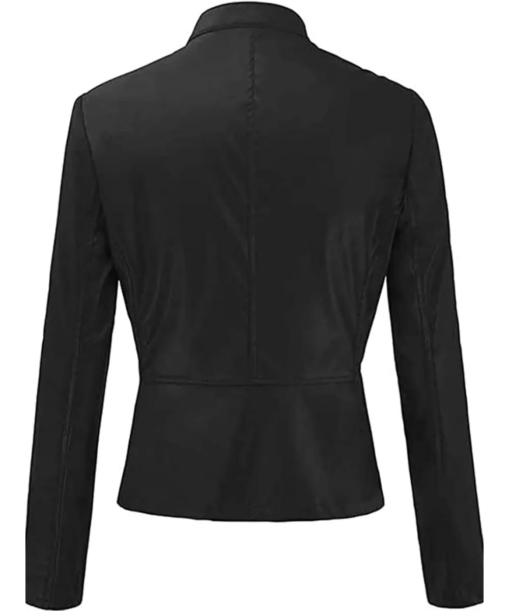 Women’s Chic Red Leather Jacket with Sleek Zipper Closure