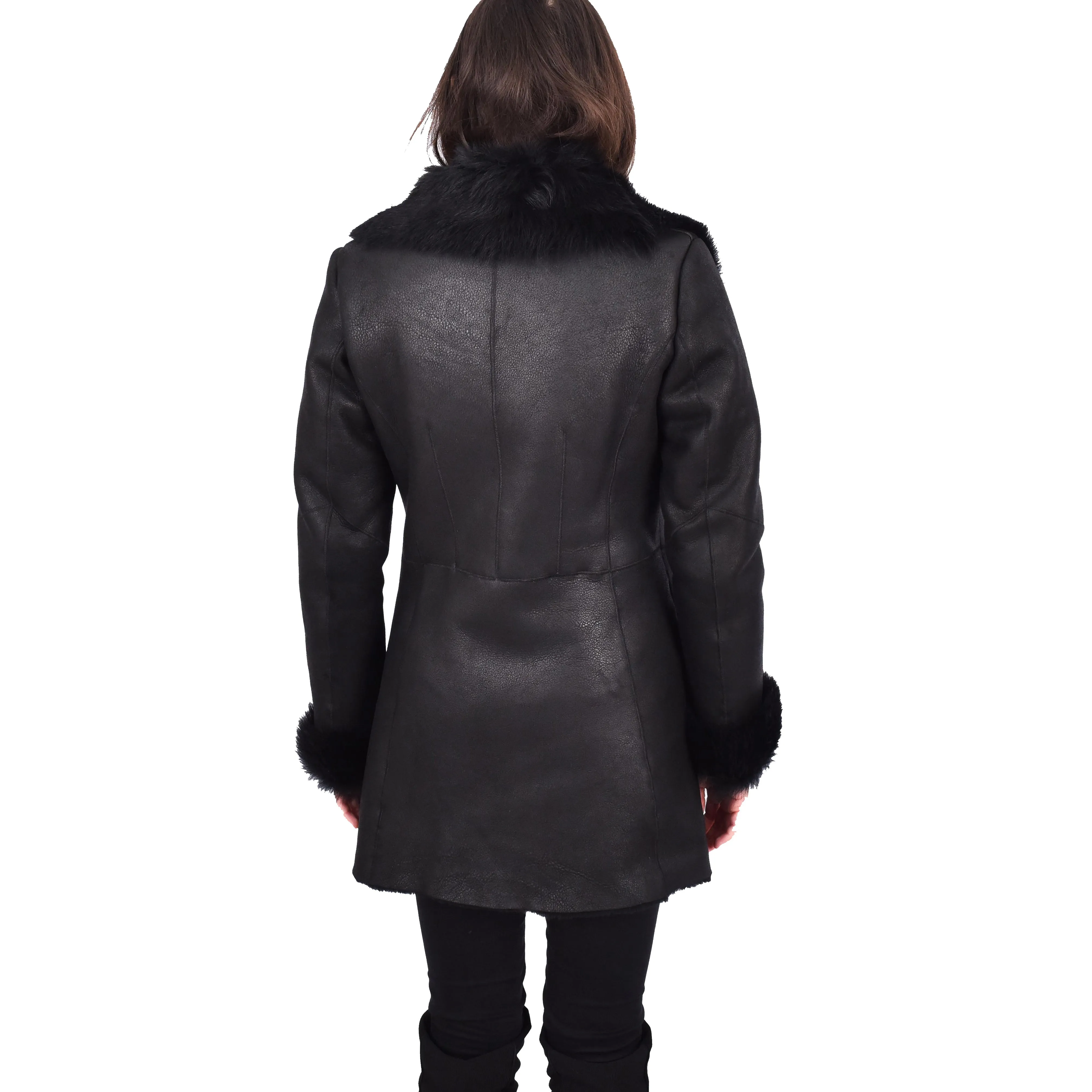 Womens Merino Shearling Toscana Collar Coat Black Colour Aurora