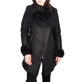 Womens Merino Shearling Toscana Collar Coat Black Colour Aurora